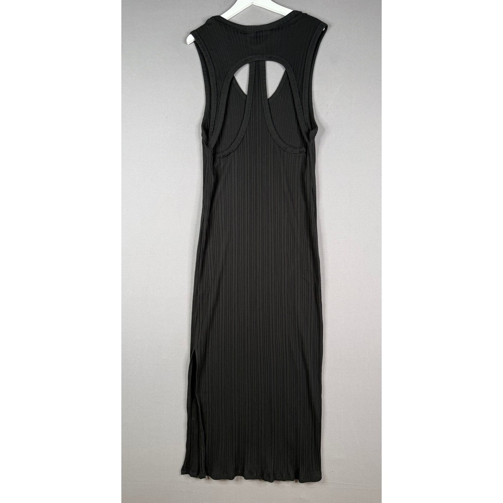Free People Beach Maxi Dress Womens XL Black Ribbed Cutout Racerback Slit